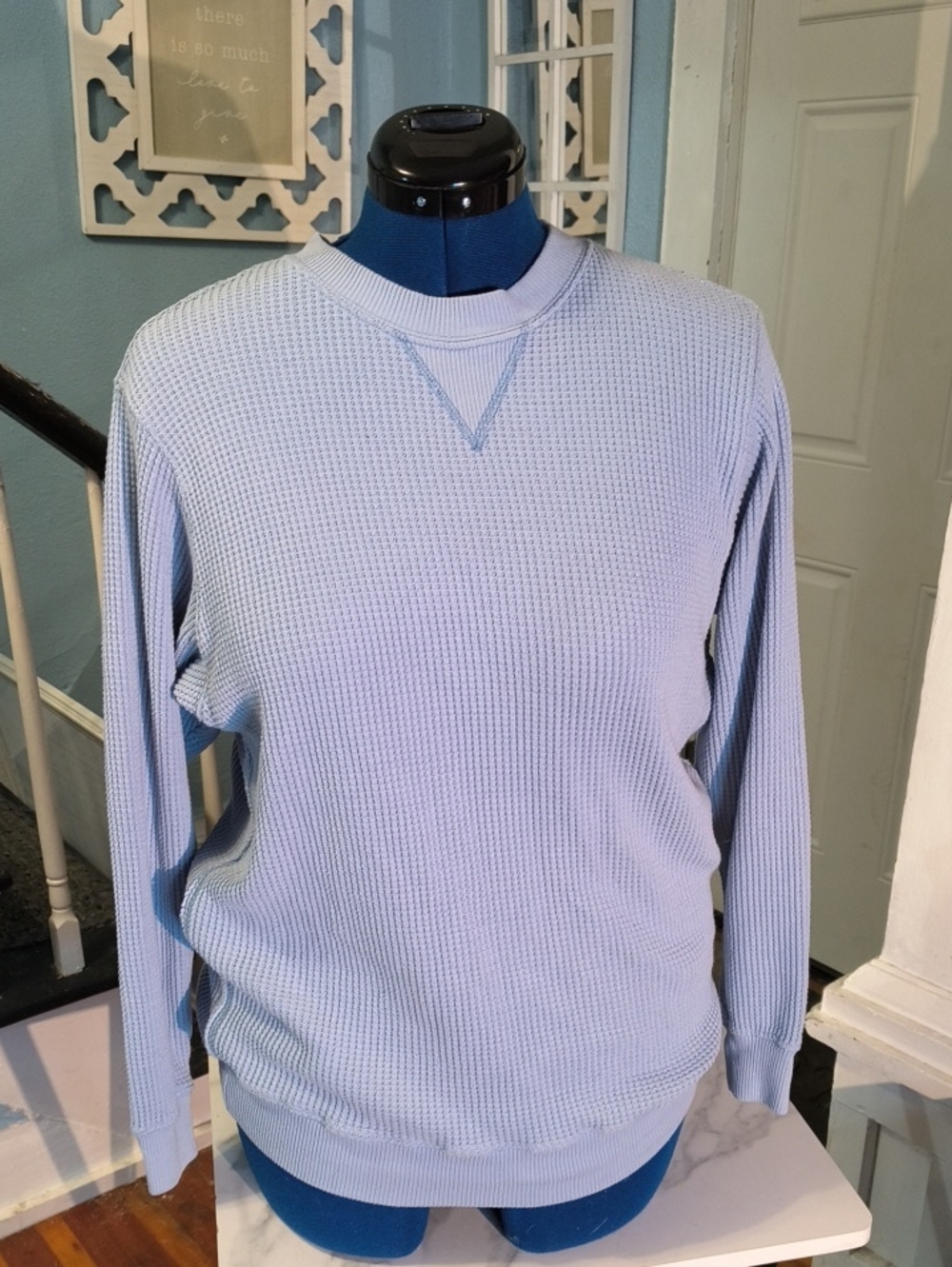aerie Light Blue Waffle-Knit Crewneck Sweater Oversized